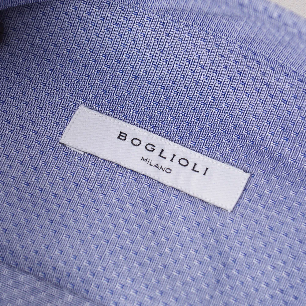 Boglioli Slim-Fit Cotton Shirt in Patterned Sky Blue