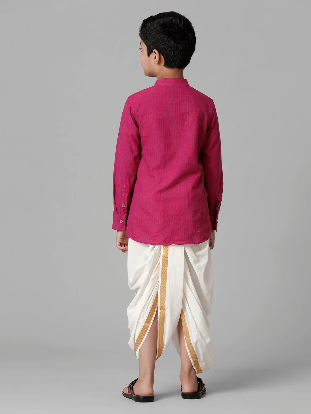 Boys Breeze Cotton Purple Kurta with Cream Elastic Panchakacham Towel Combo COT4