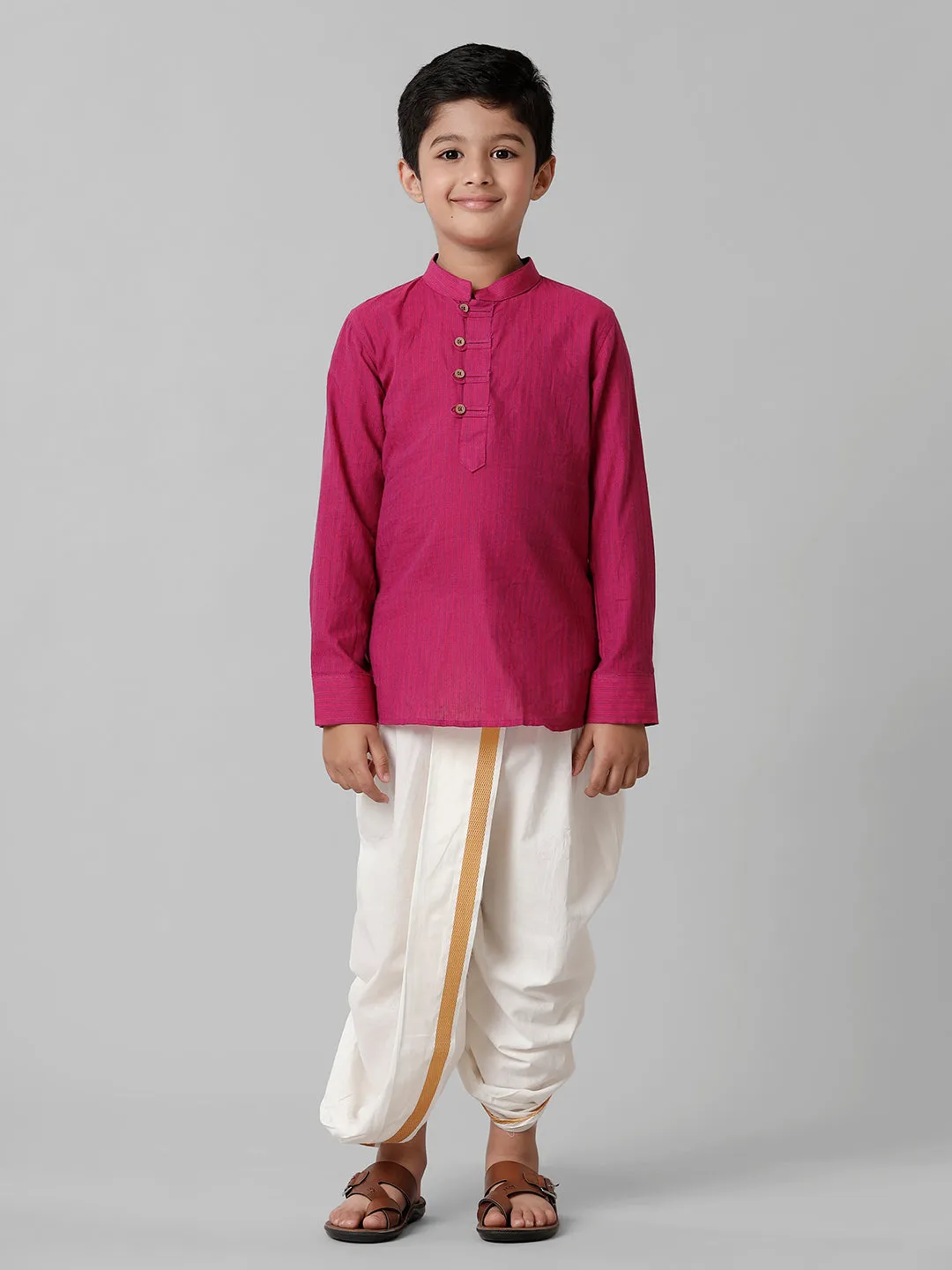 Boys Breeze Cotton Purple Kurta with Cream Elastic Panchakacham Towel Combo COT4