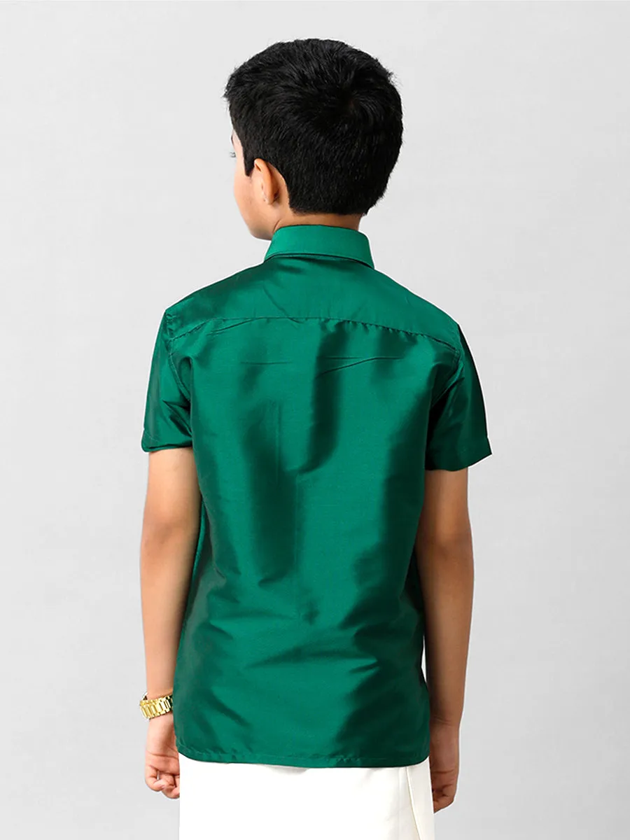 Boys Silk Cotton Dark Green Half Sleeves Shirt K9