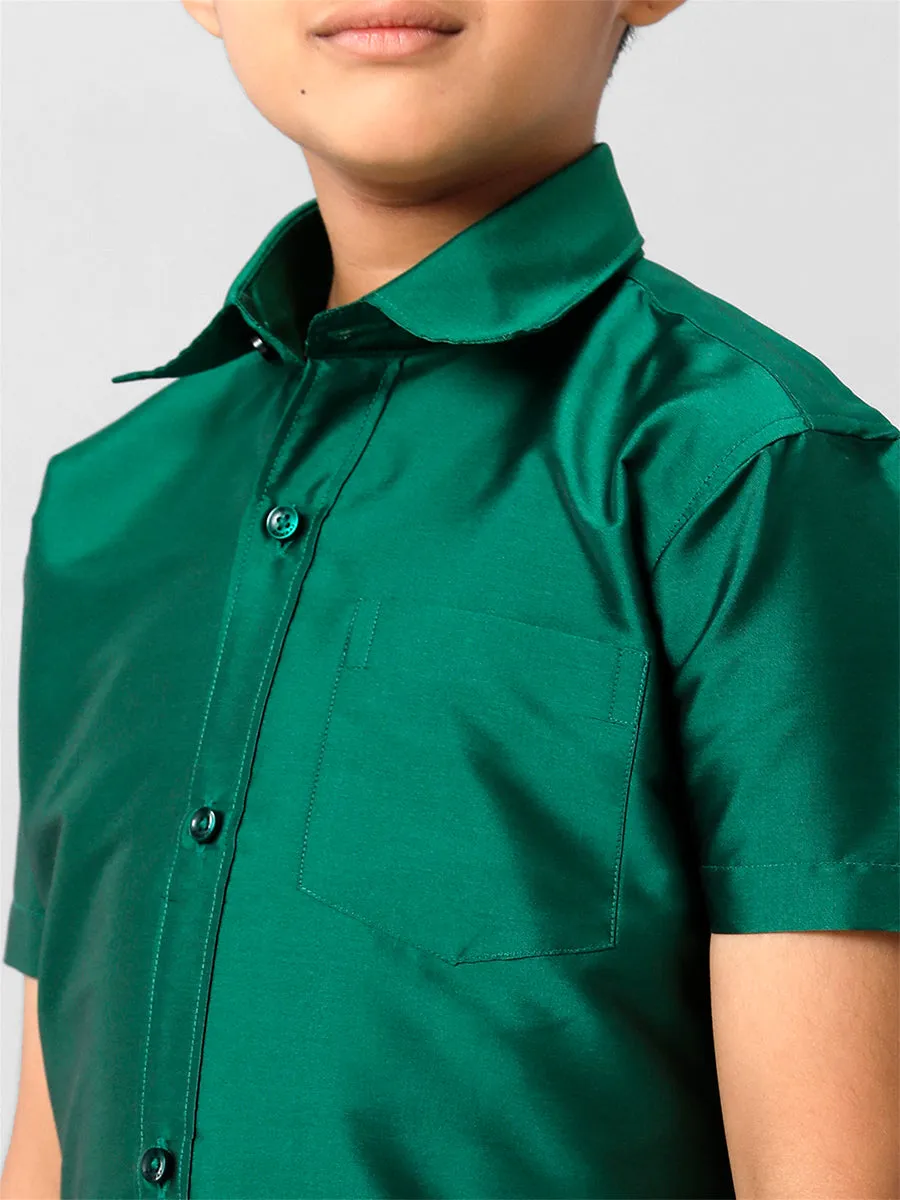 Boys Silk Cotton Dark Green Half Sleeves Shirt K9