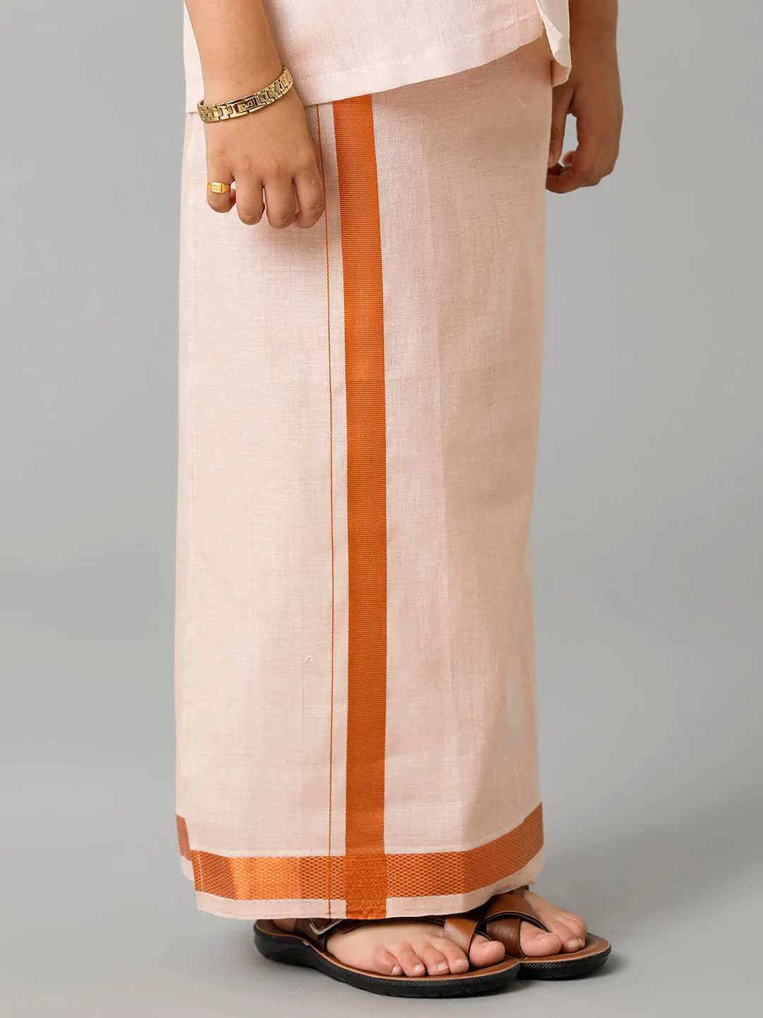 Boys Tissue Jari Half Sleeve Shirt Dhoti Set Sankalpam Copper