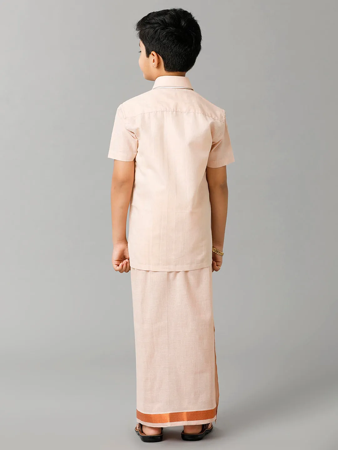 Boys Tissue Jari Half Sleeve Shirt Dhoti Set Sankalpam Copper