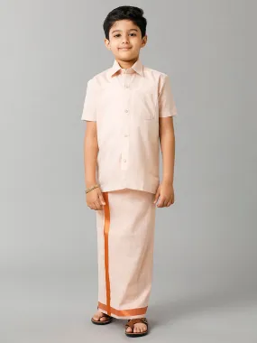 Boys Tissue Jari Half Sleeve Shirt Dhoti Set Sankalpam Copper