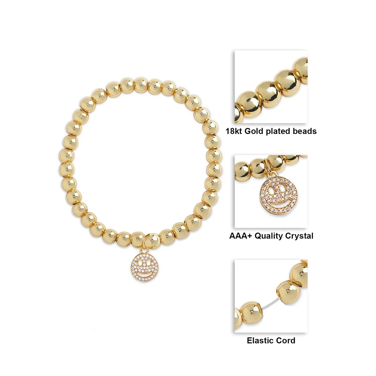 Brass 18k Smiley Emoji Embellishment Bracelet For Women