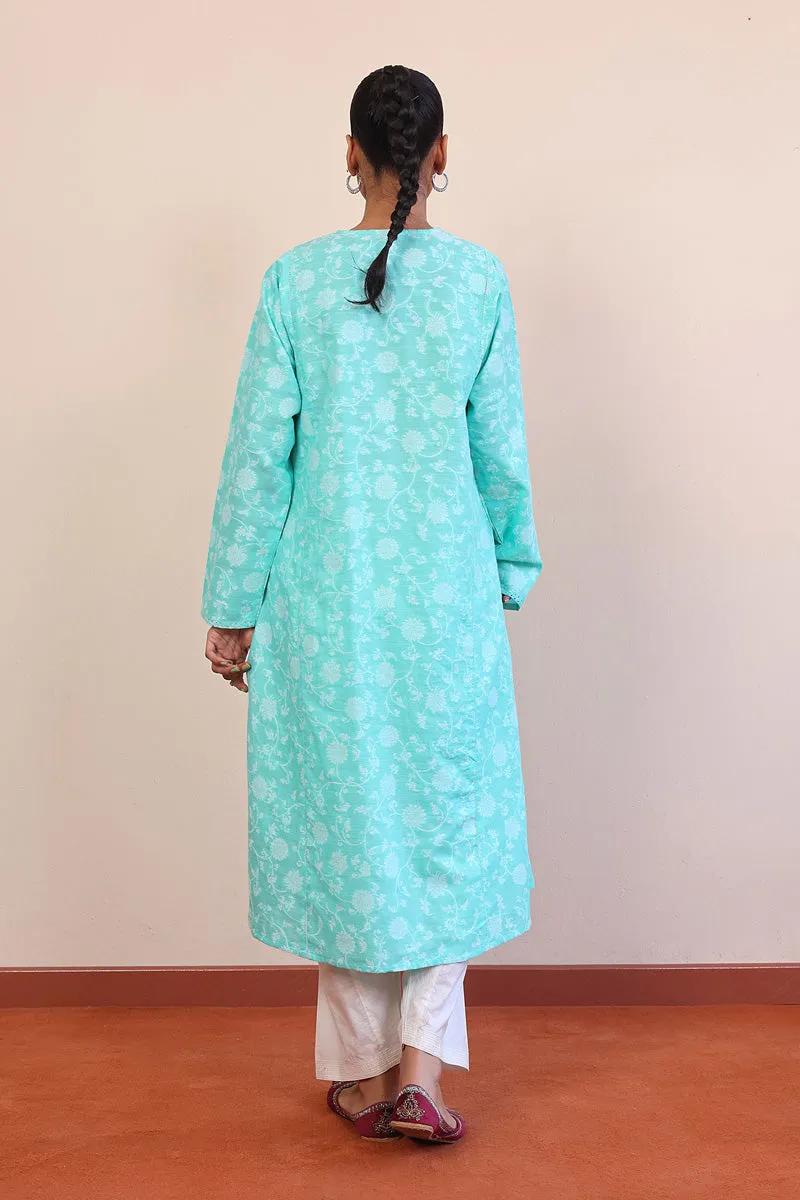 Breezy Blues Jacquard Kurta