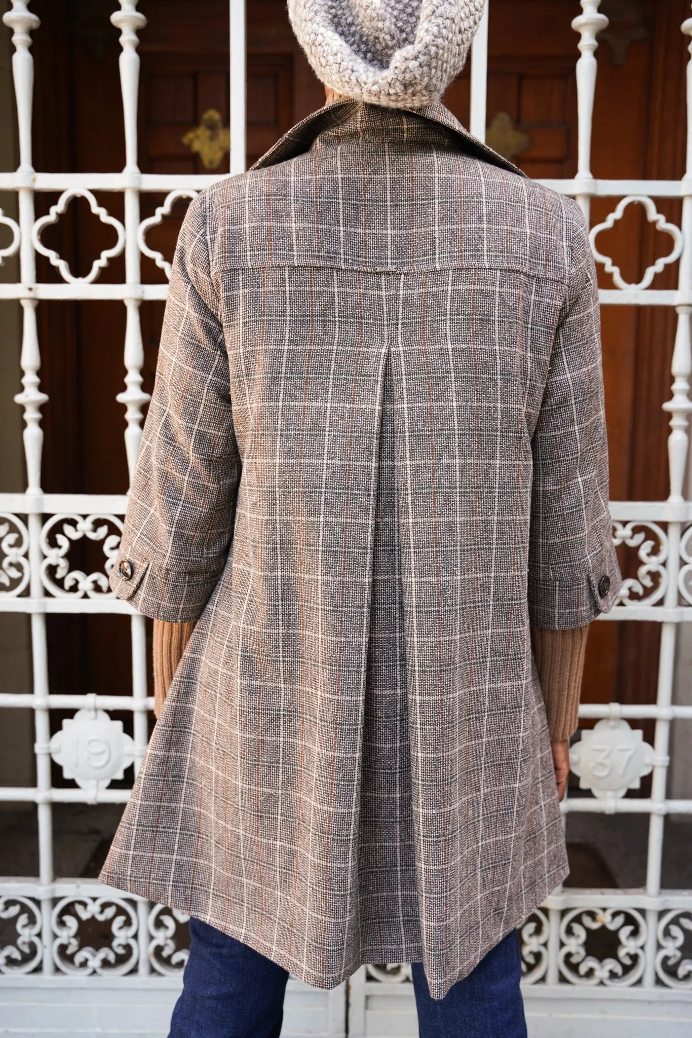 Brown Check A Line Coat