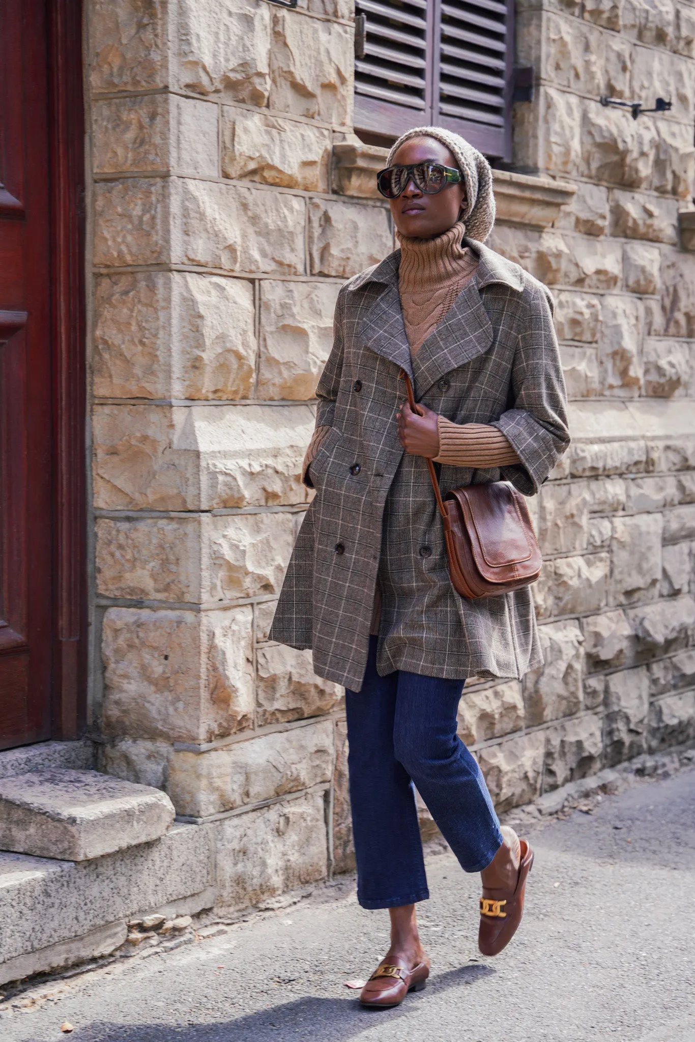 Brown Check A Line Coat