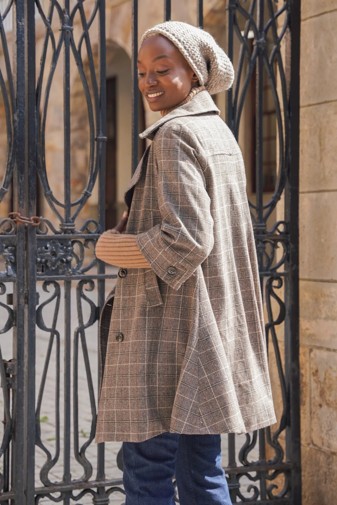 Brown Check A Line Coat