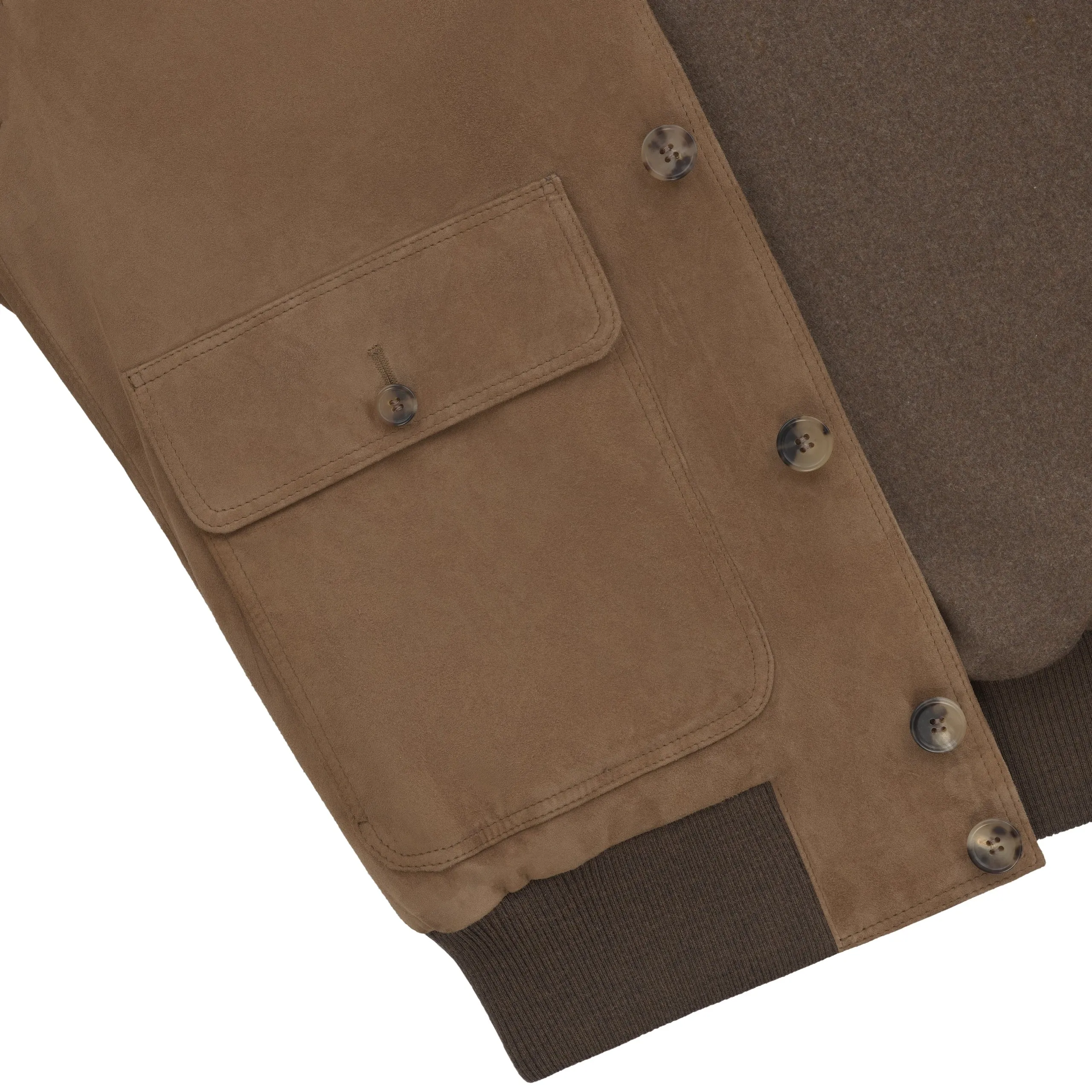 Button-Up Suede Bomber Jacket in Medium Brown