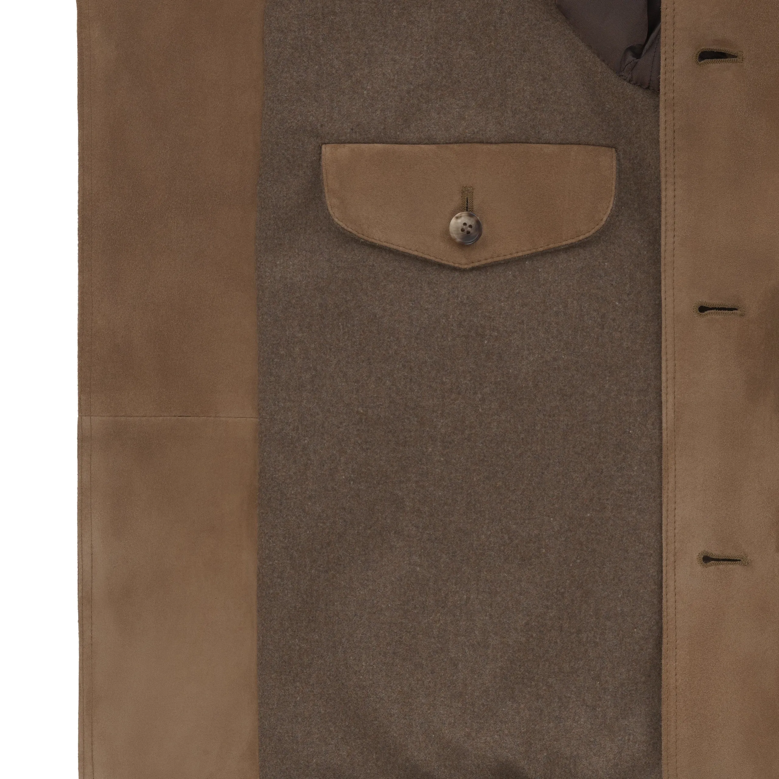 Button-Up Suede Bomber Jacket in Medium Brown