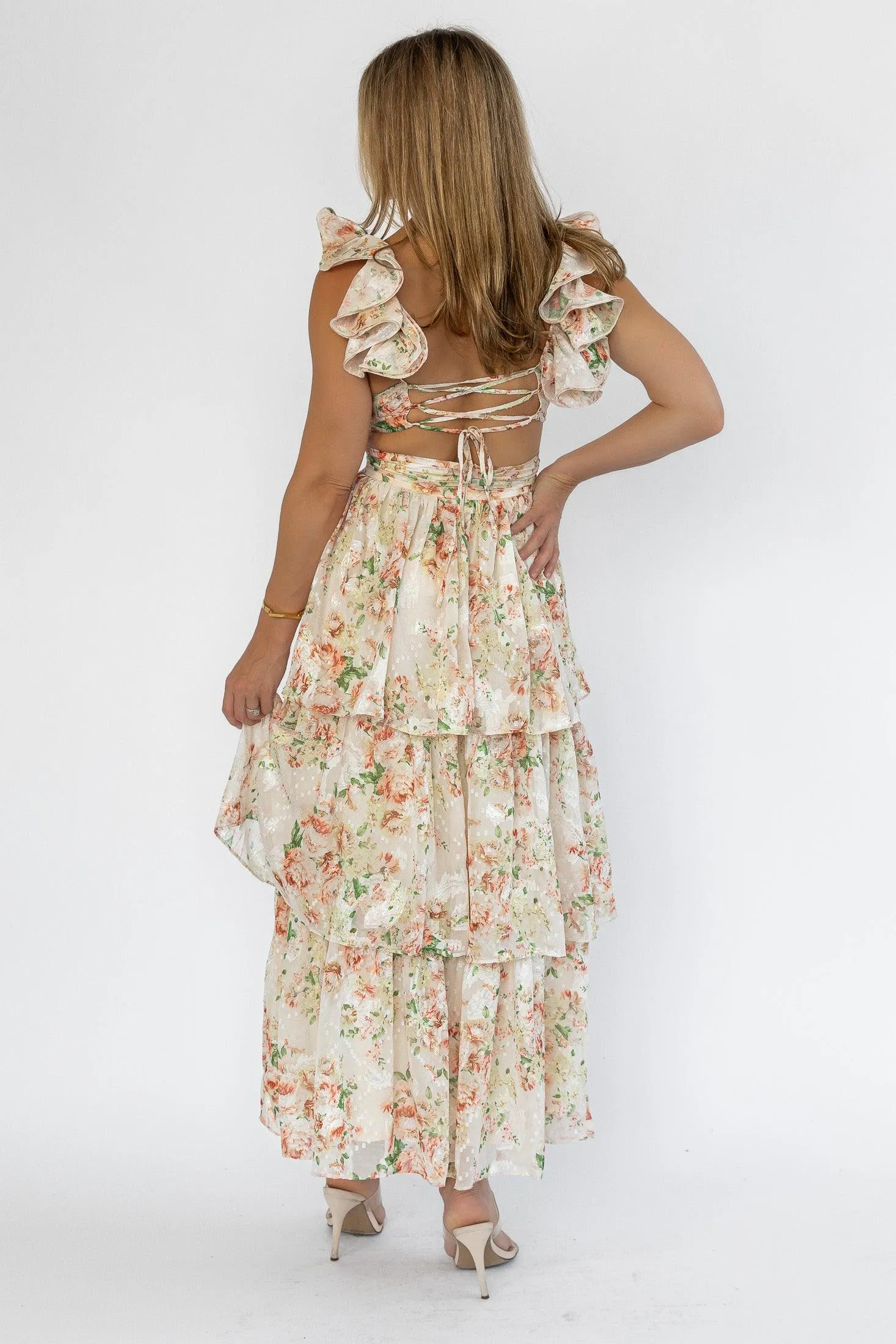 Carmen Cream Floral Maxi Dress