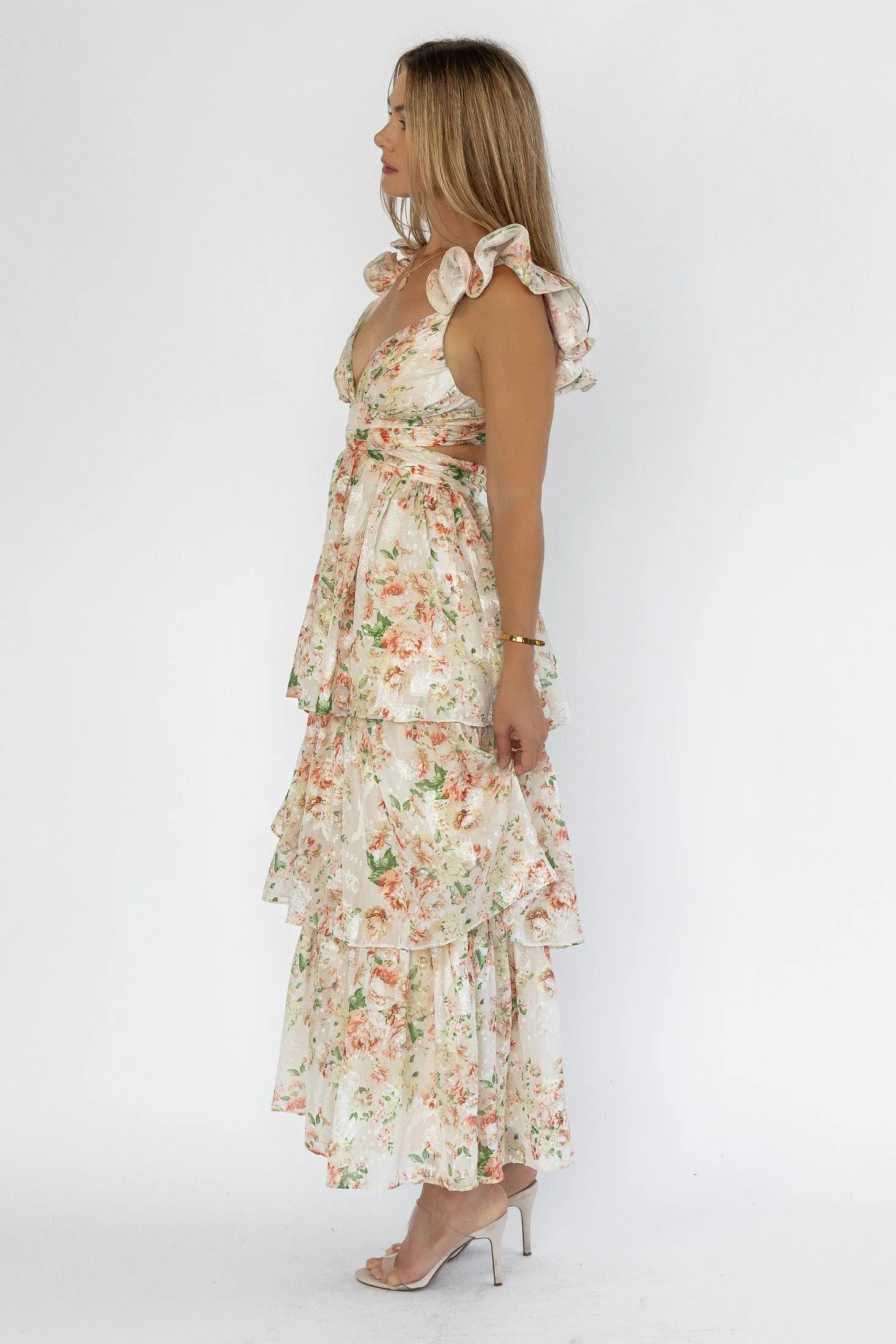 Carmen Cream Floral Maxi Dress