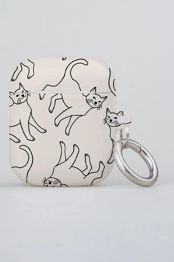 Cats Line Art AirPod Case (Cream)