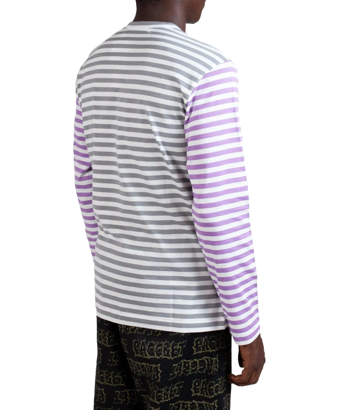 CdG PLAY Bi-Color Striped Long Sleeve T-Shirt Grey