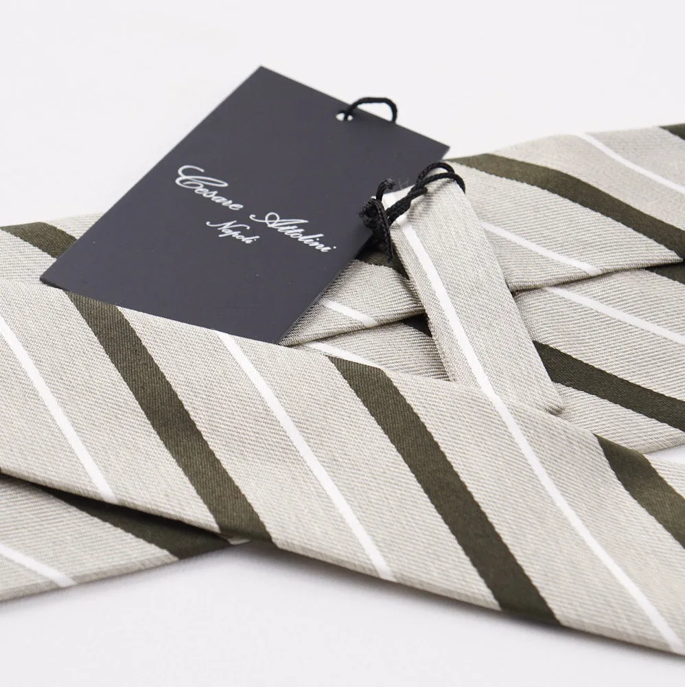 Cesare Attolini Green Ribbon Stripe Silk Tie