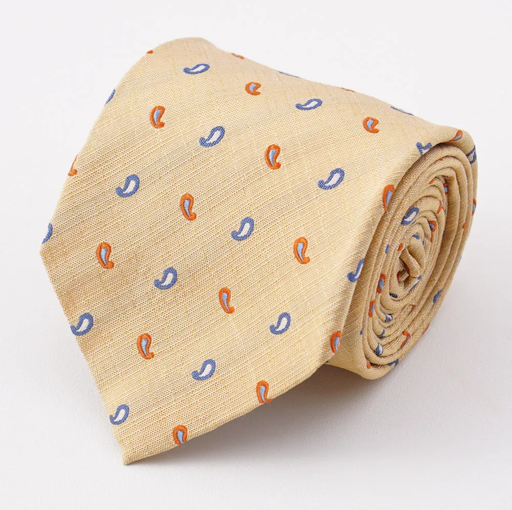 Cesare Attolini Yellow Mini Paisley Silk Tie