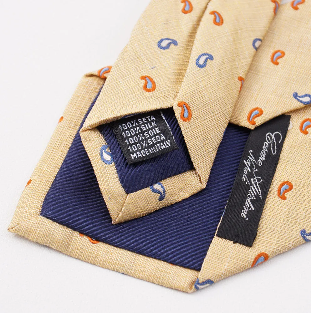 Cesare Attolini Yellow Mini Paisley Silk Tie