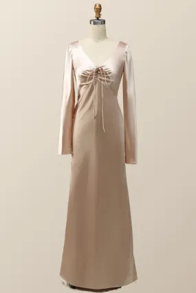 Champagne Long Sleeves Keyhole Bridesmaid Dress