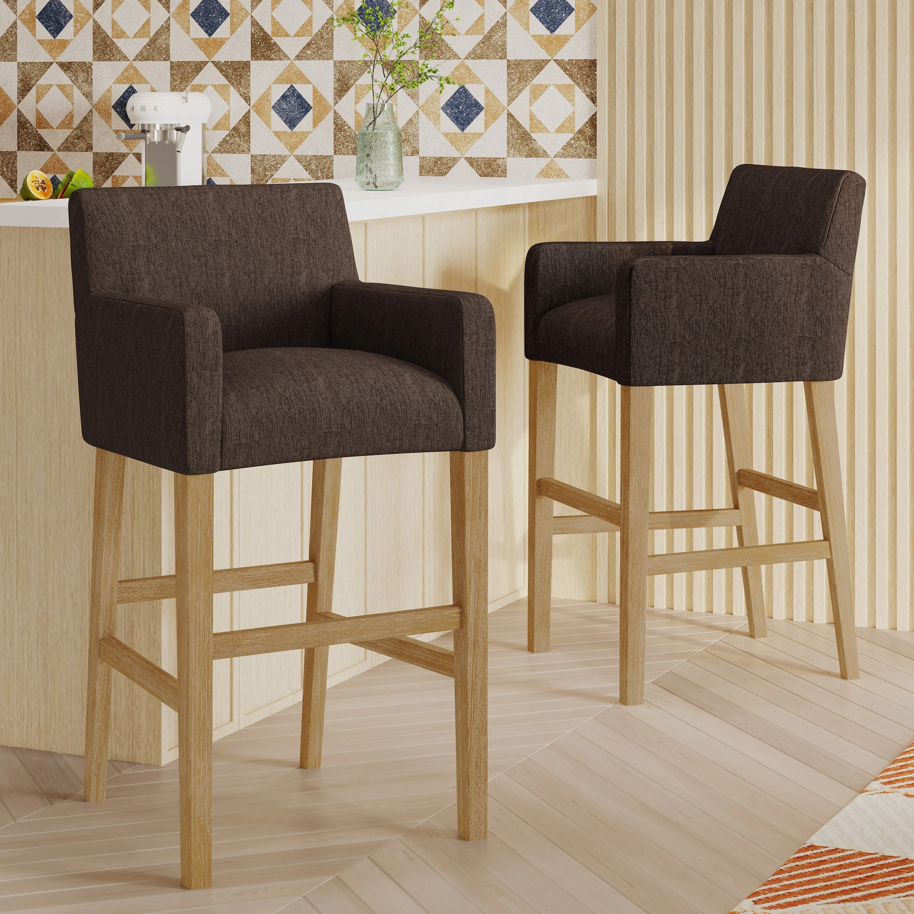 Chaparral Contemporary Fabric Upholstered Wood 30.5 inch Barstools, Set of 2