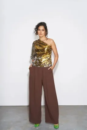 Chocolate Brown Pleated Trousers