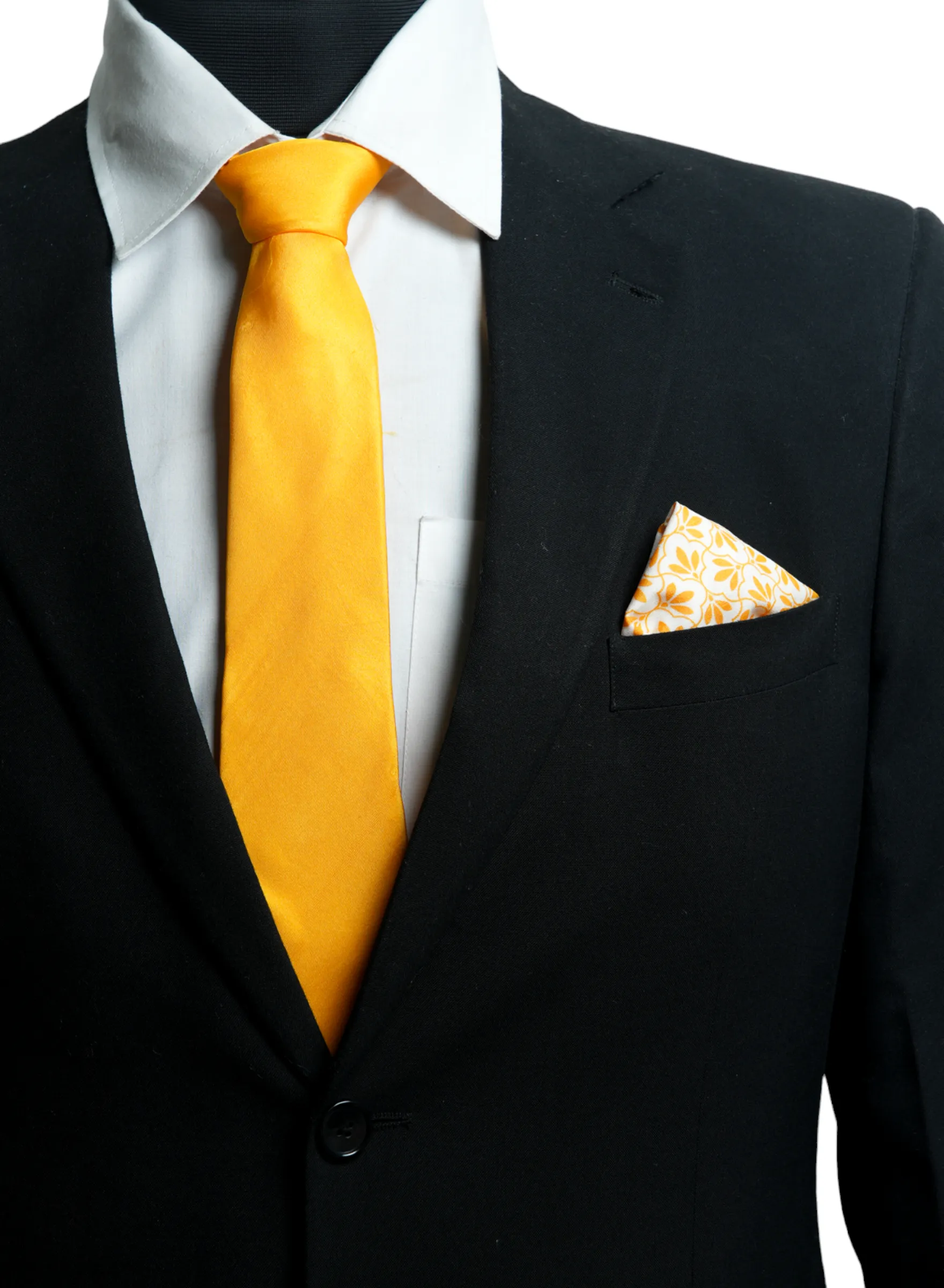 Chokore Jaali Good (Orange) - Pocket Square & Yellow color silk tie for men