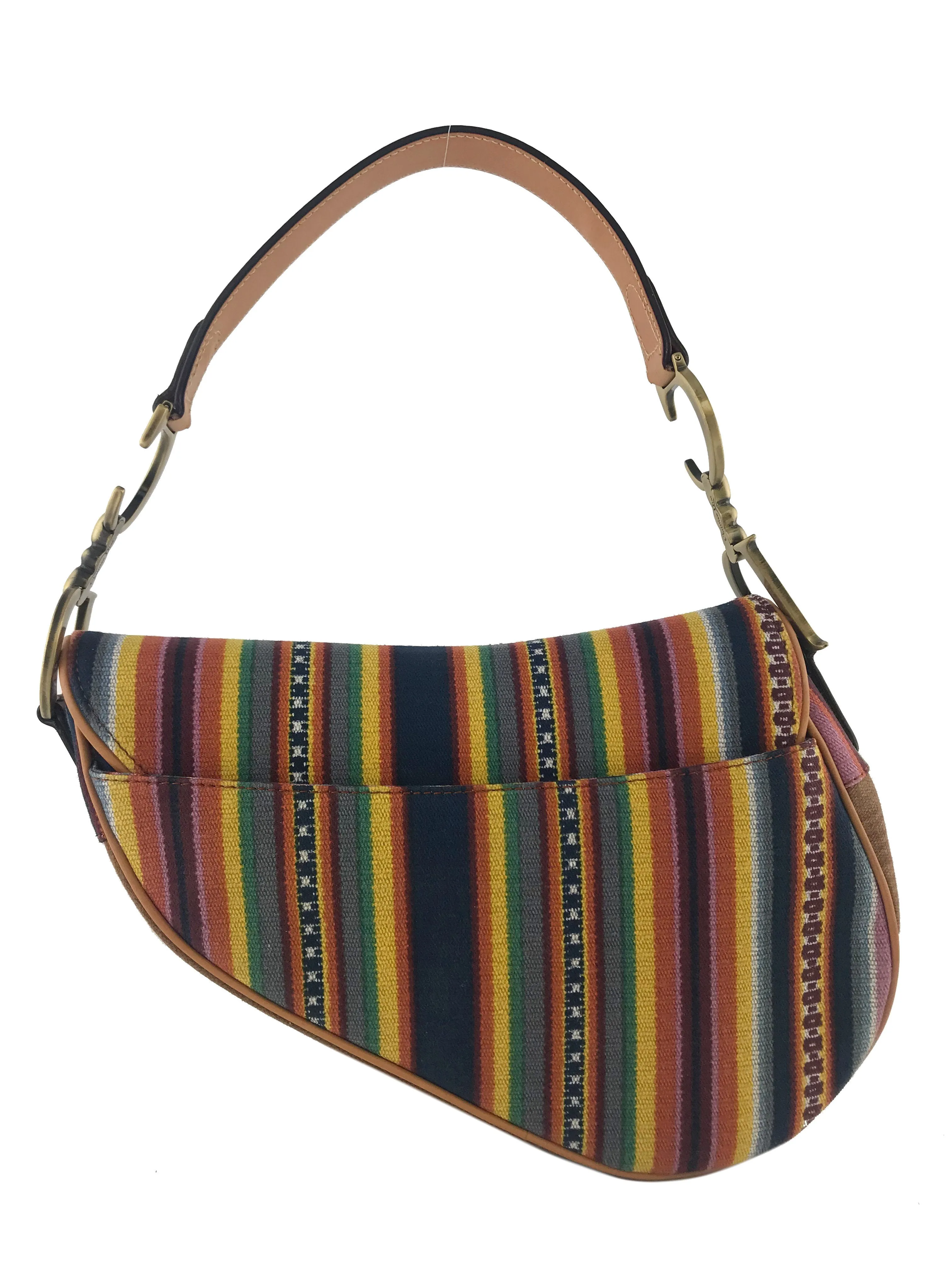 Christian Dior Canvas Striped Saddle Bag