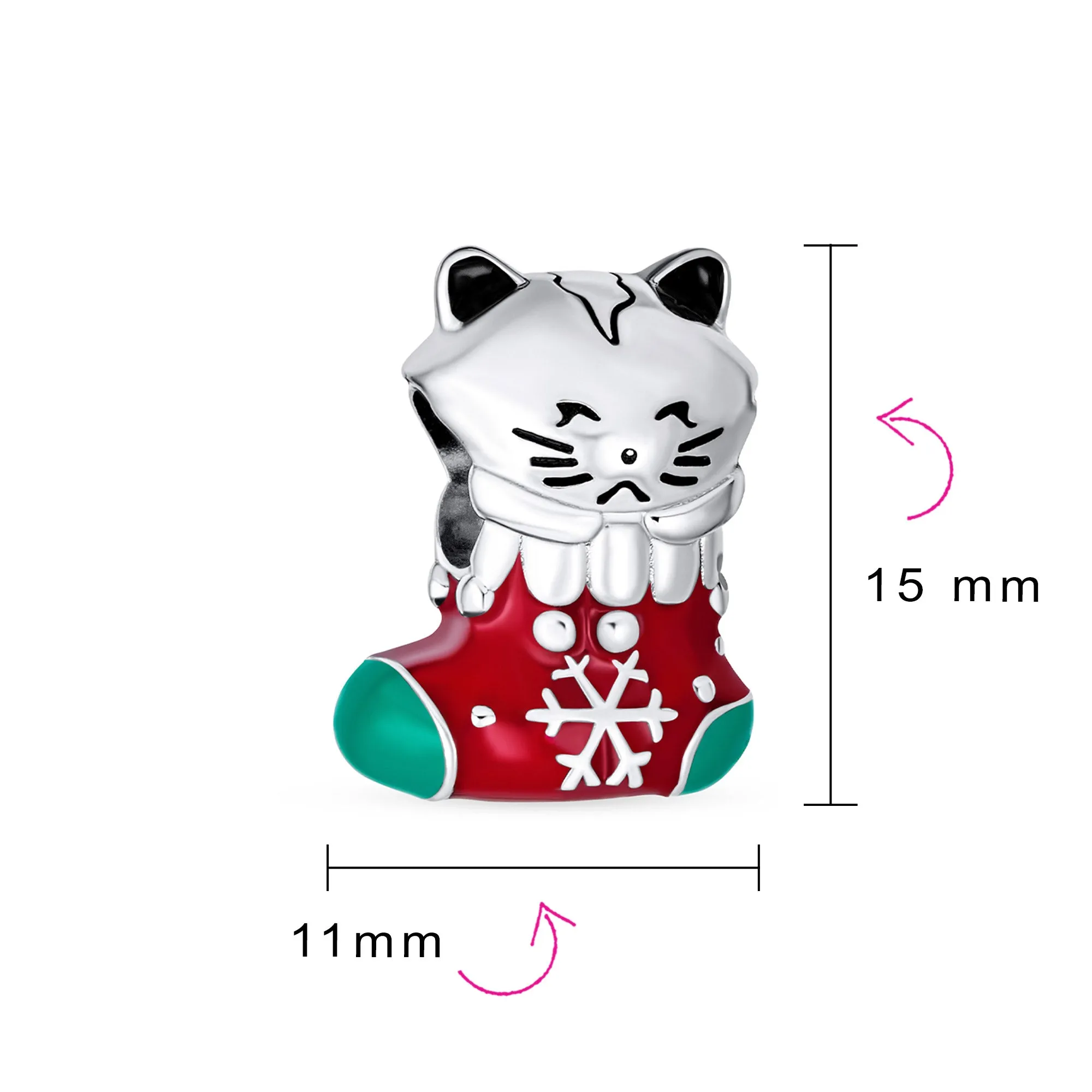 Christmas Set of 3 Animal Pet Cat in Stocking Snowflake Candy Cane Charm Bead