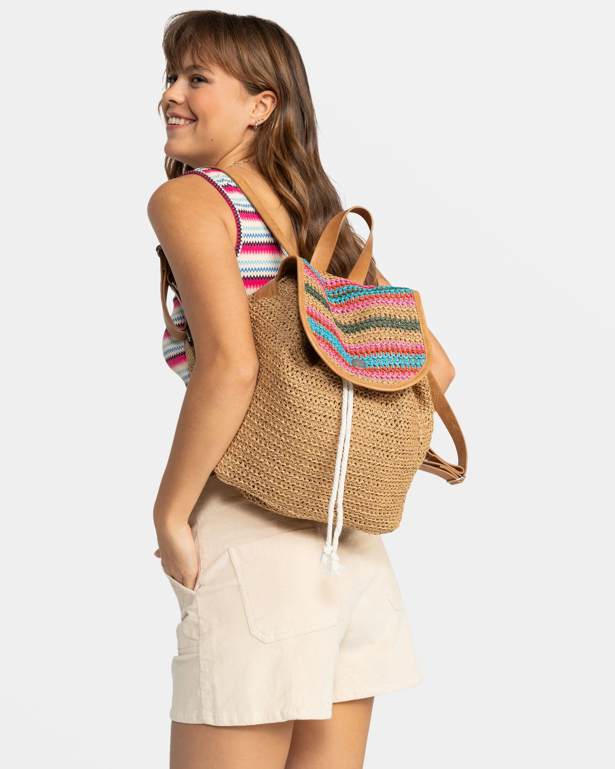 Coco Pearl Straw Backpack - Natural