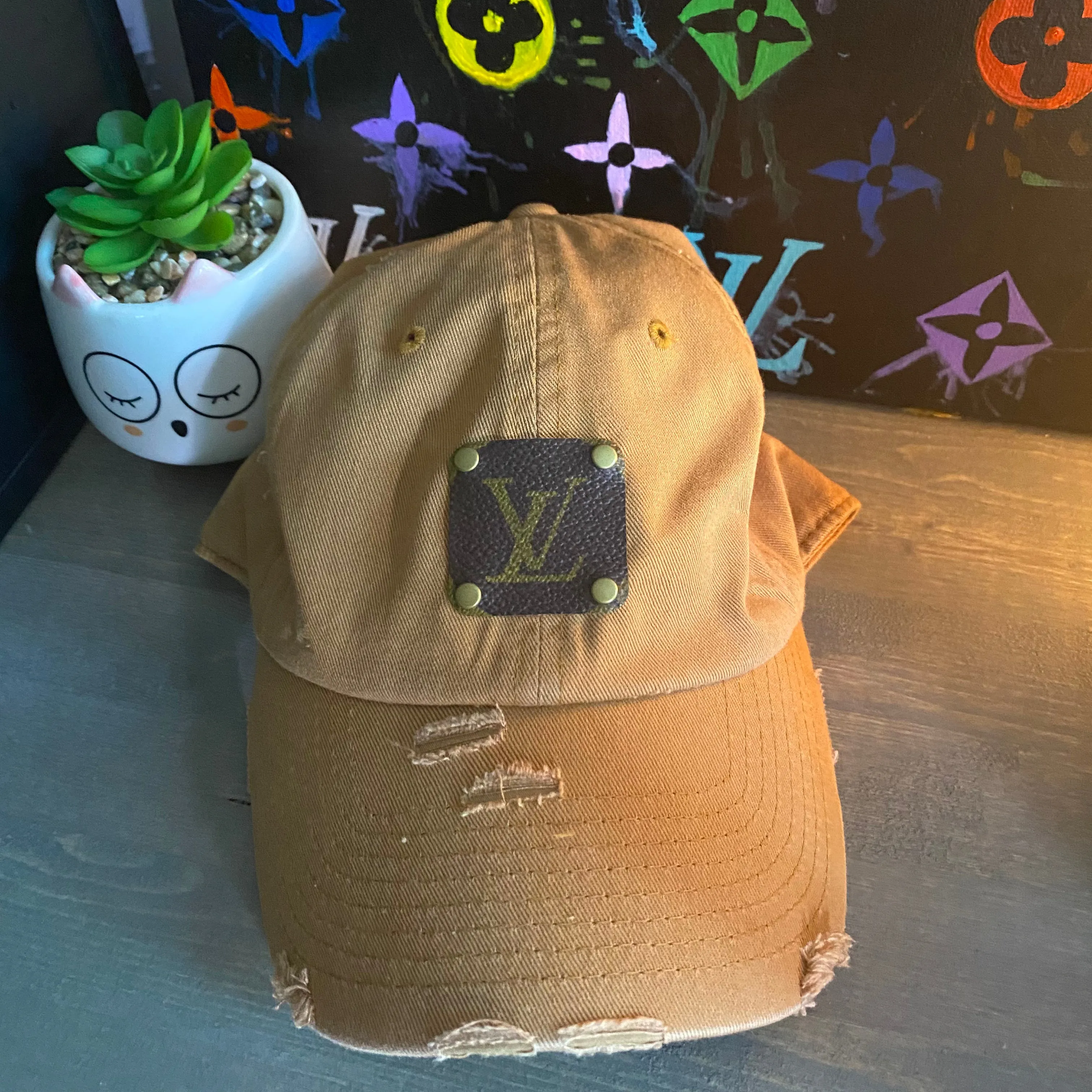 Cognac Colored Distressed Hat - LV