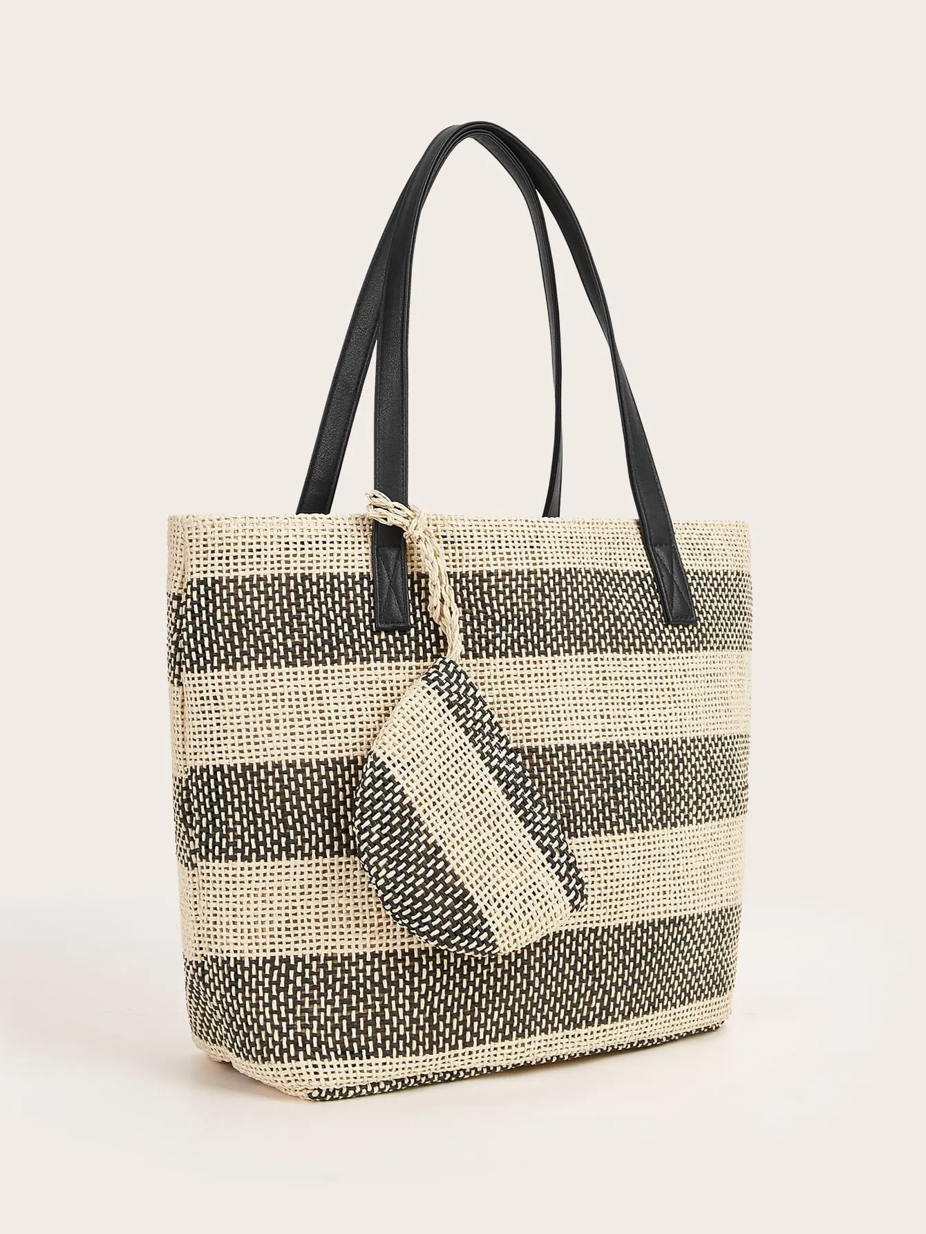 Color Block Tote Bag With Purse