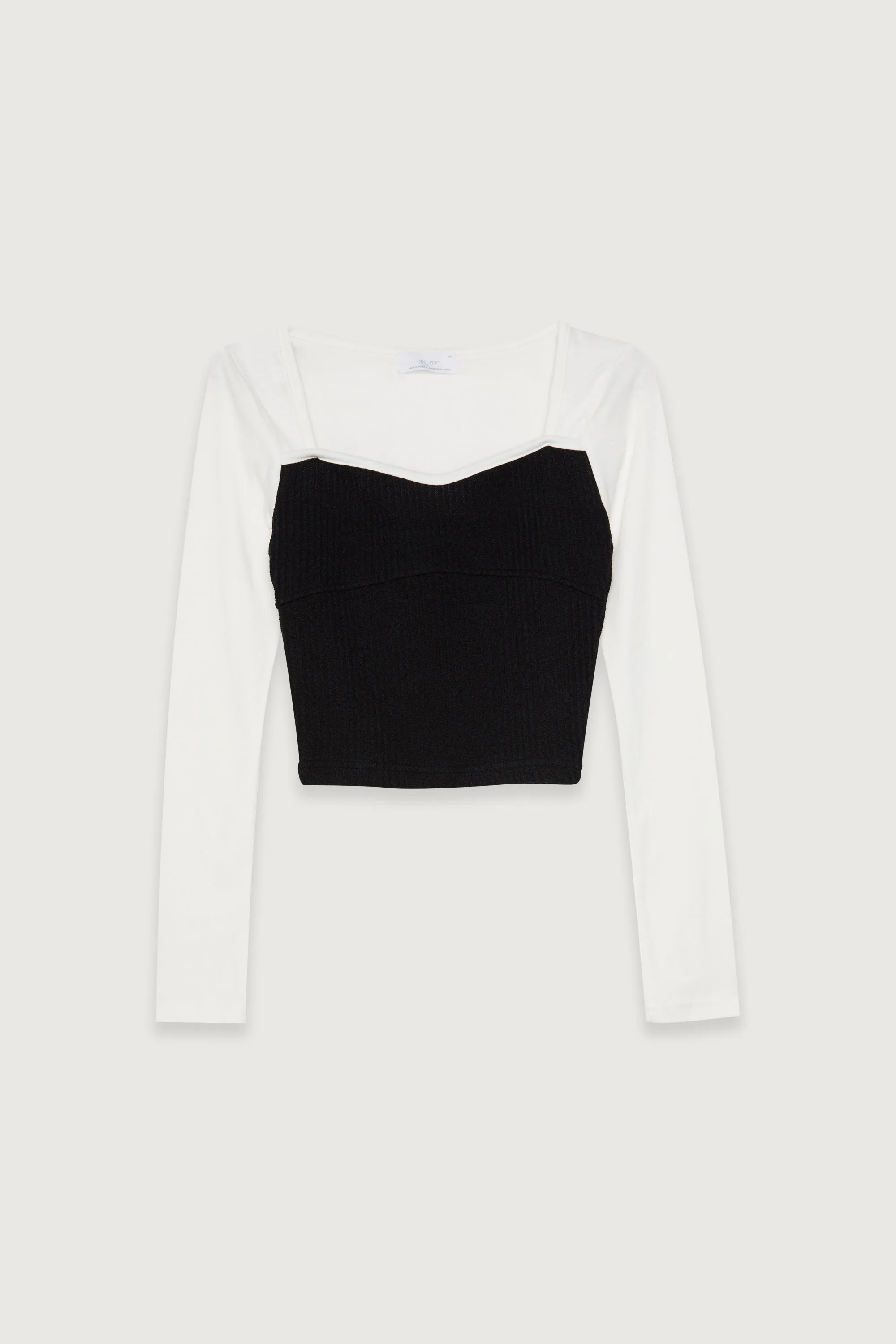 CONTRAST SLEEVE SWEETHEART NECK TOP