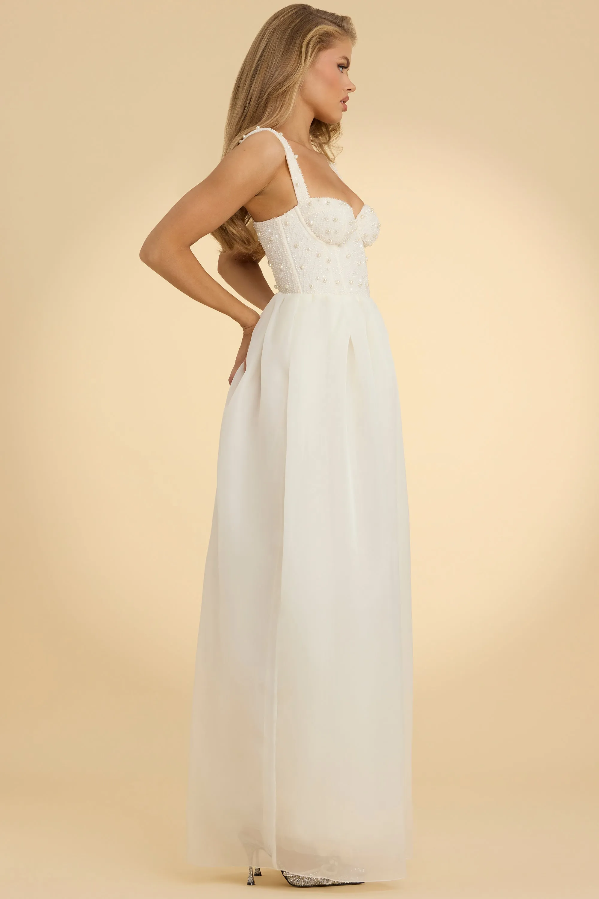 Corset Organza Maxi Dress in White