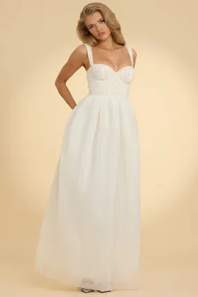 Corset Organza Maxi Dress in White