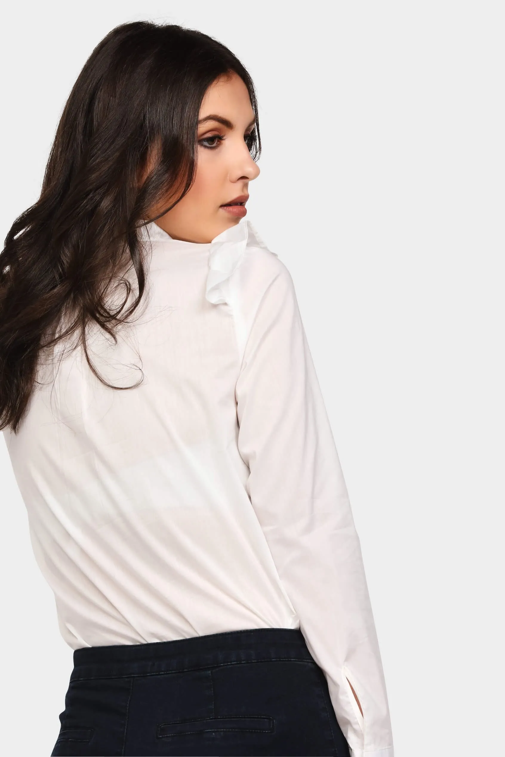 Cream Bib Front Frill Shirt