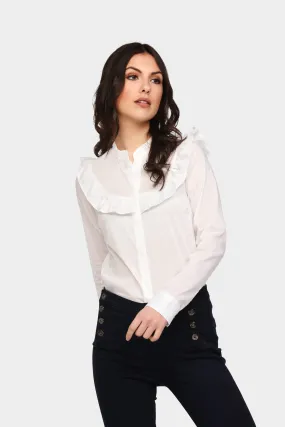 Cream Bib Front Frill Shirt