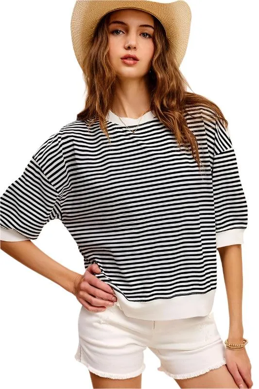 Crew Neck Stripe Short Sleeve Top