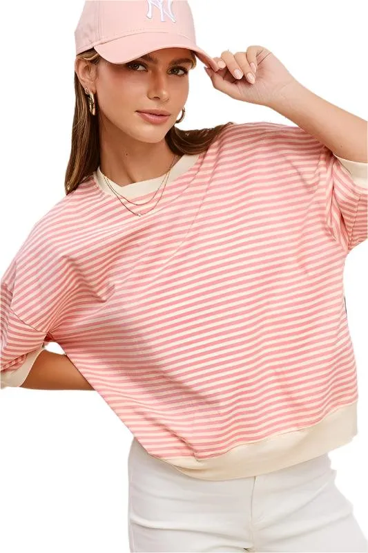 Crew Neck Stripe Short Sleeve Top