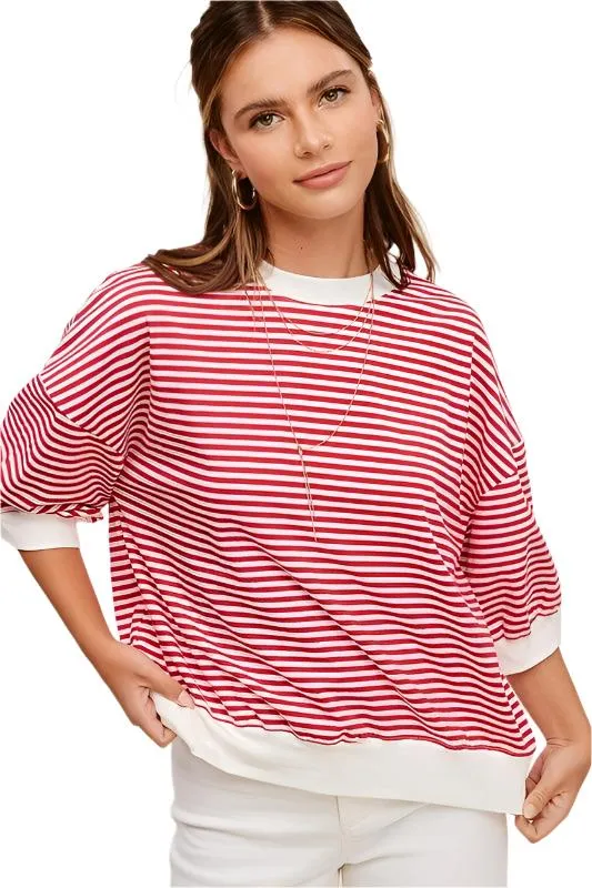 Crew Neck Stripe Short Sleeve Top