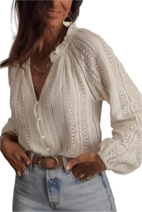 Crochet Lace button v-neck knit sweater blouse