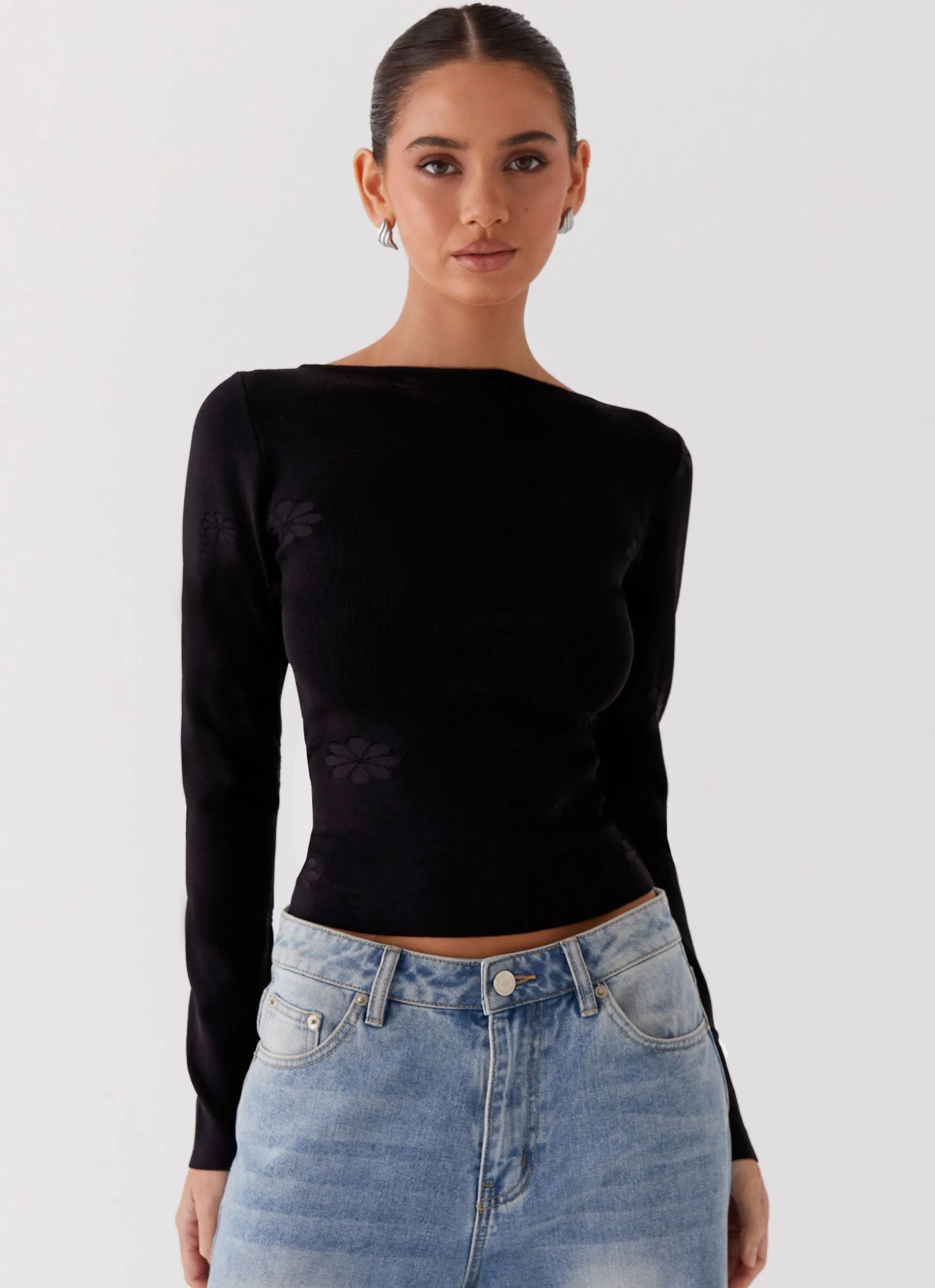 Dandelion Long Sleeve Knit Top - Black