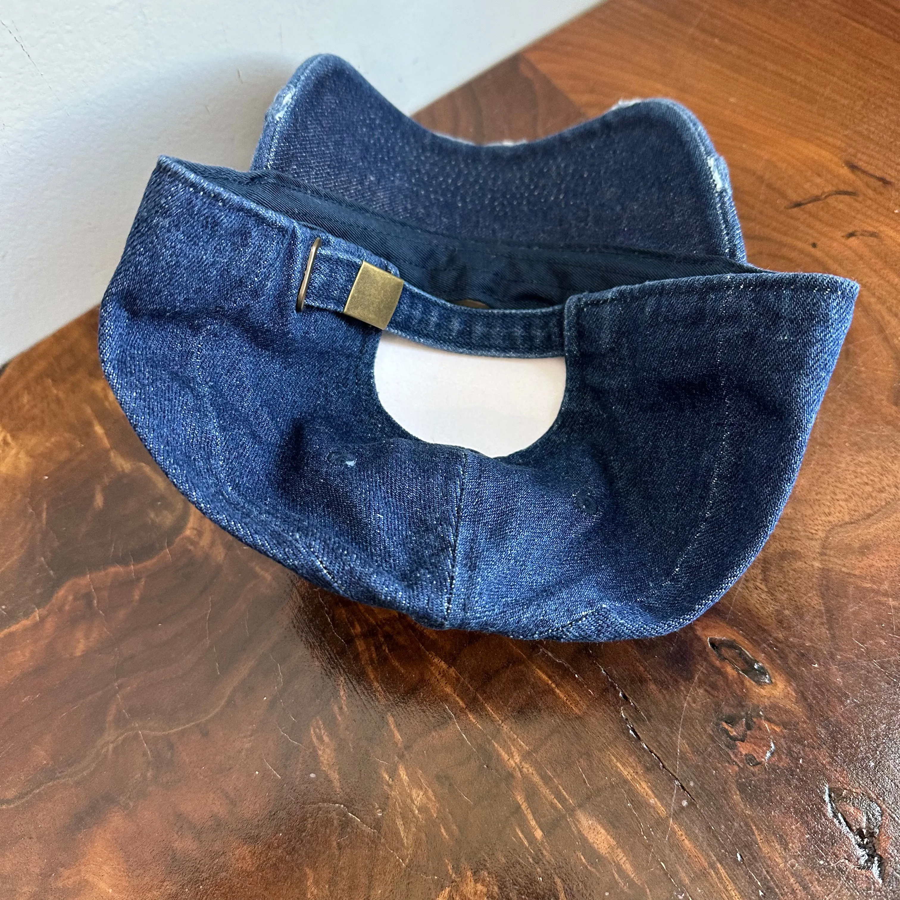 Dark Denim Distressed Hat - with Upcycled LV Patch