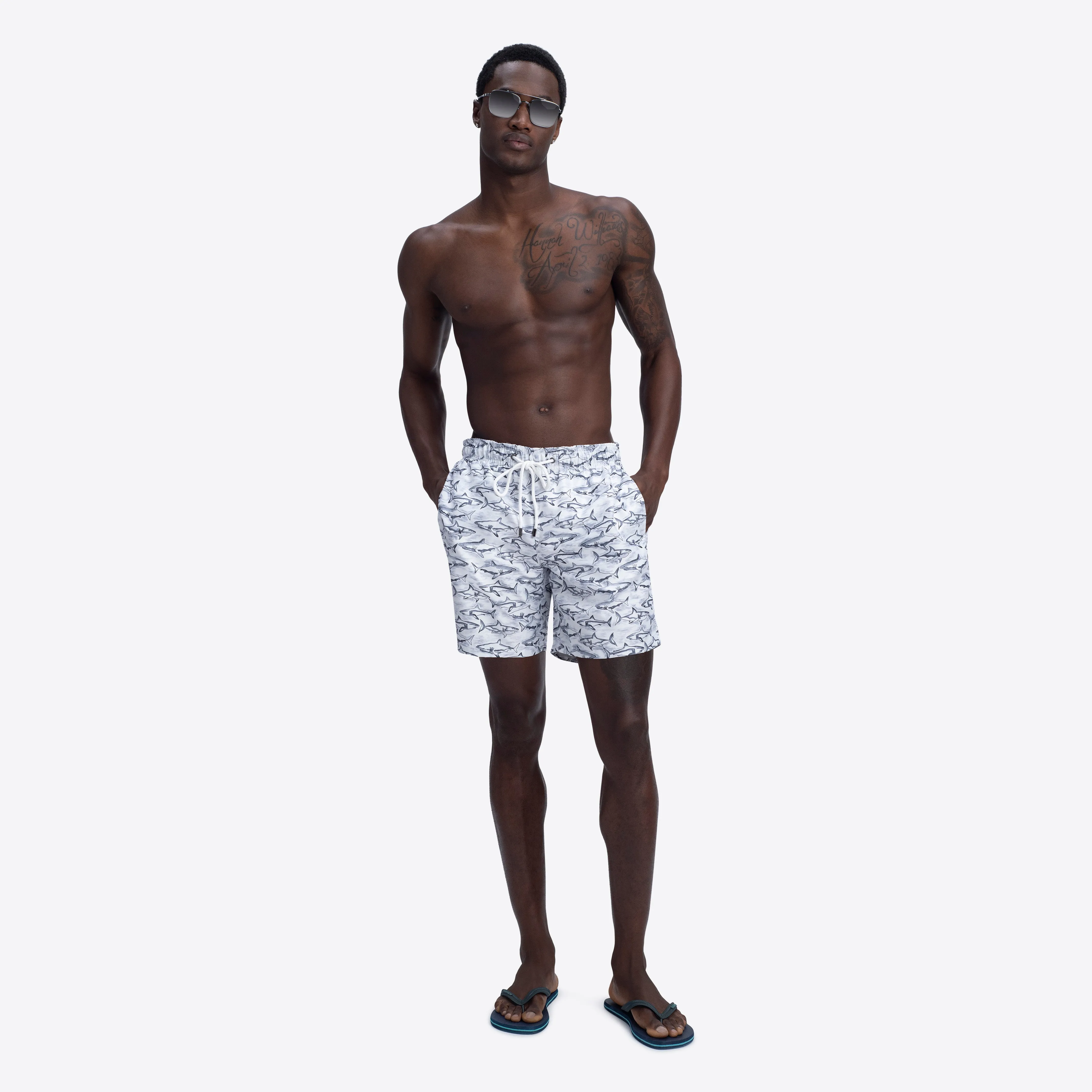 DELANO Shark Print Swim Trunks