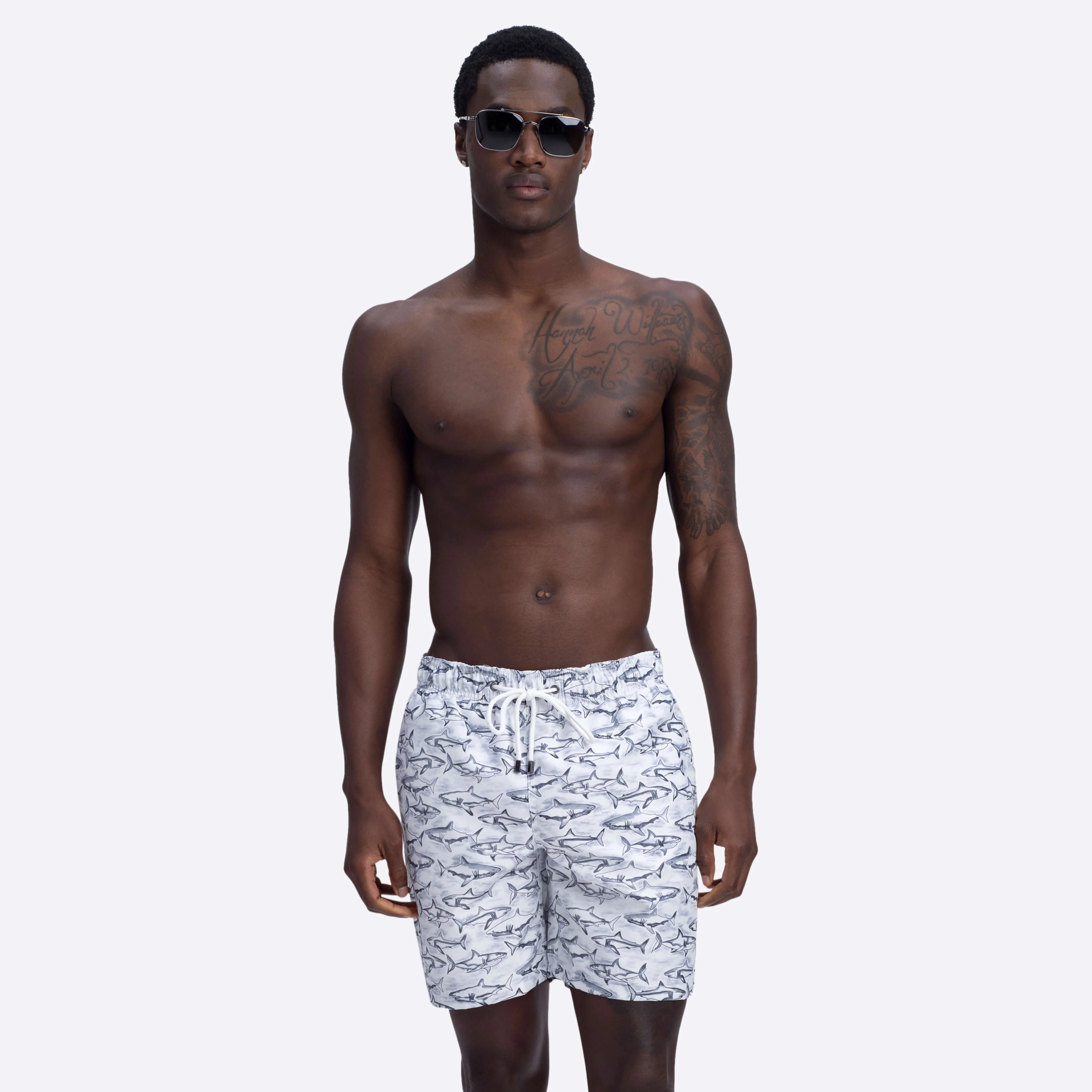 DELANO Shark Print Swim Trunks