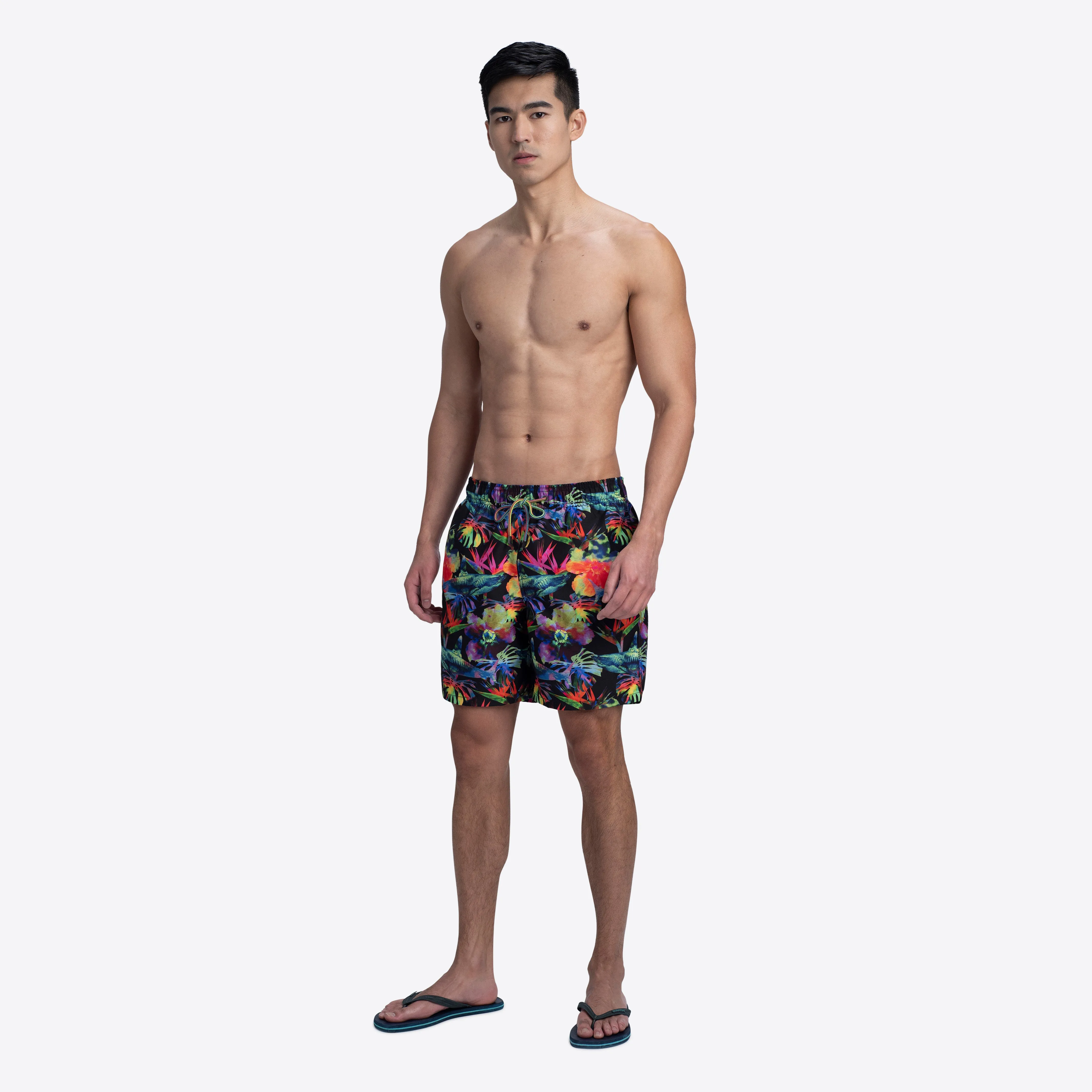 DELANO Tropical Shark Print Swim Trunks