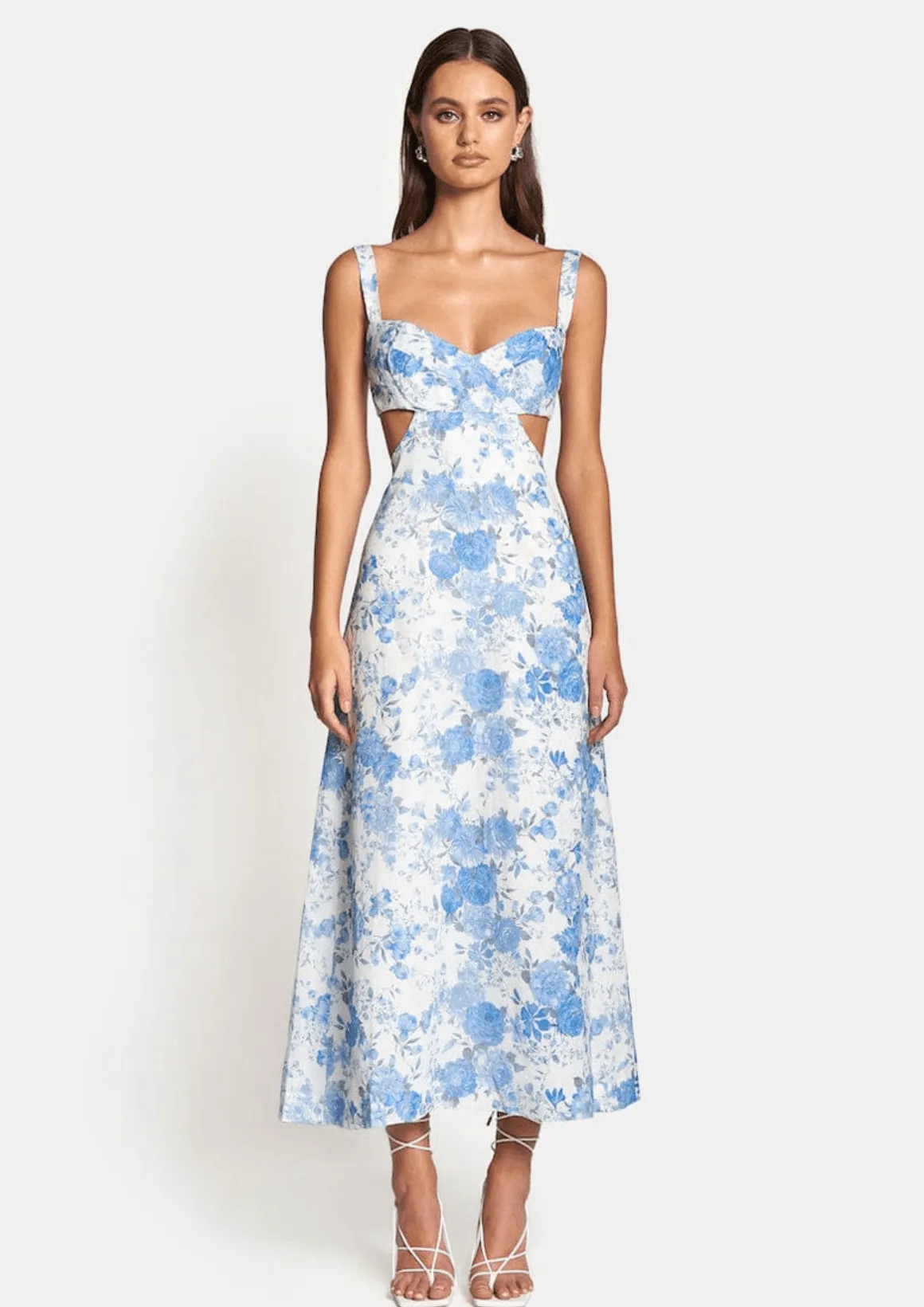 Delilah Cut Out Midi Dress - Sky Blue Floral