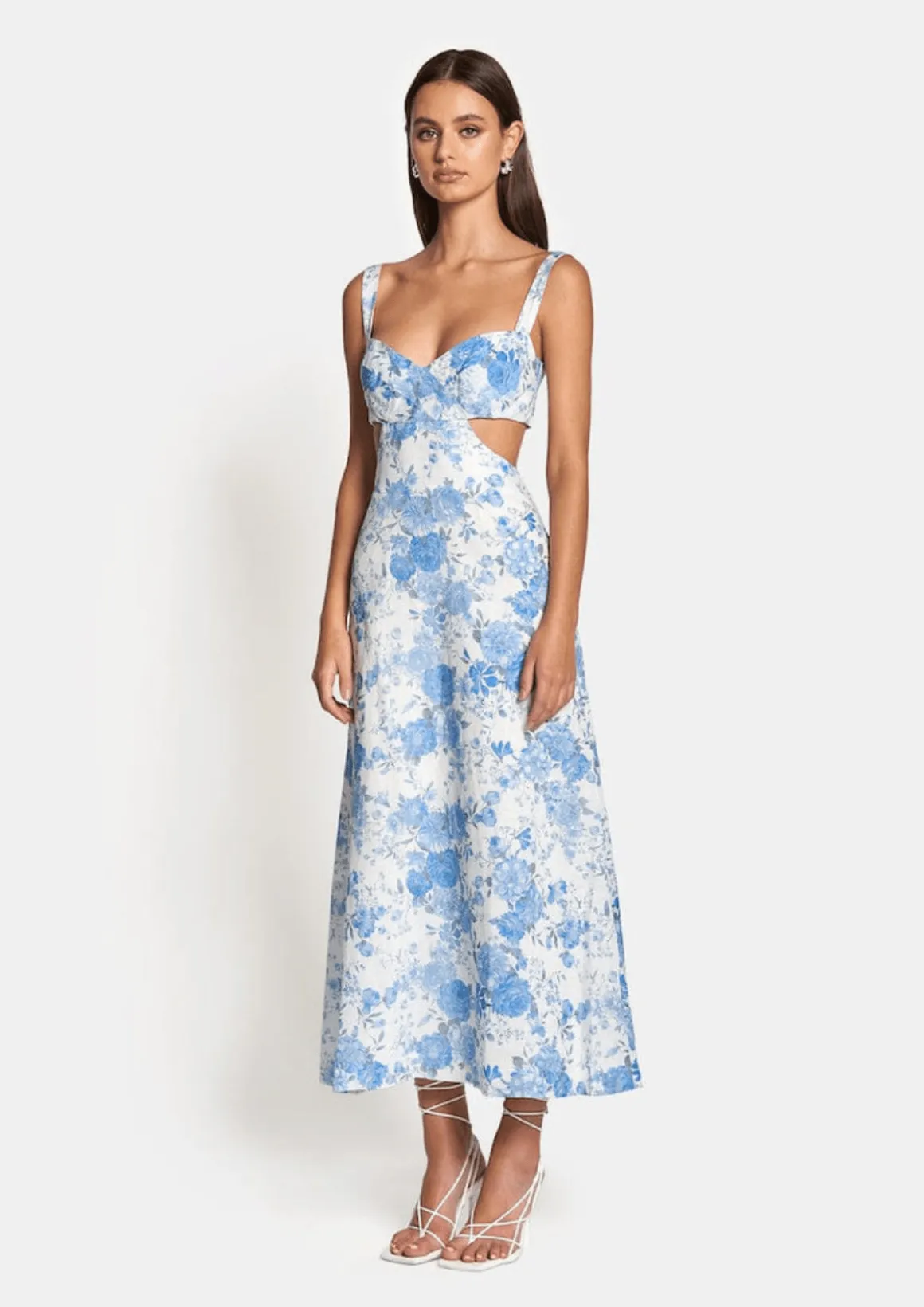 Delilah Cut Out Midi Dress - Sky Blue Floral