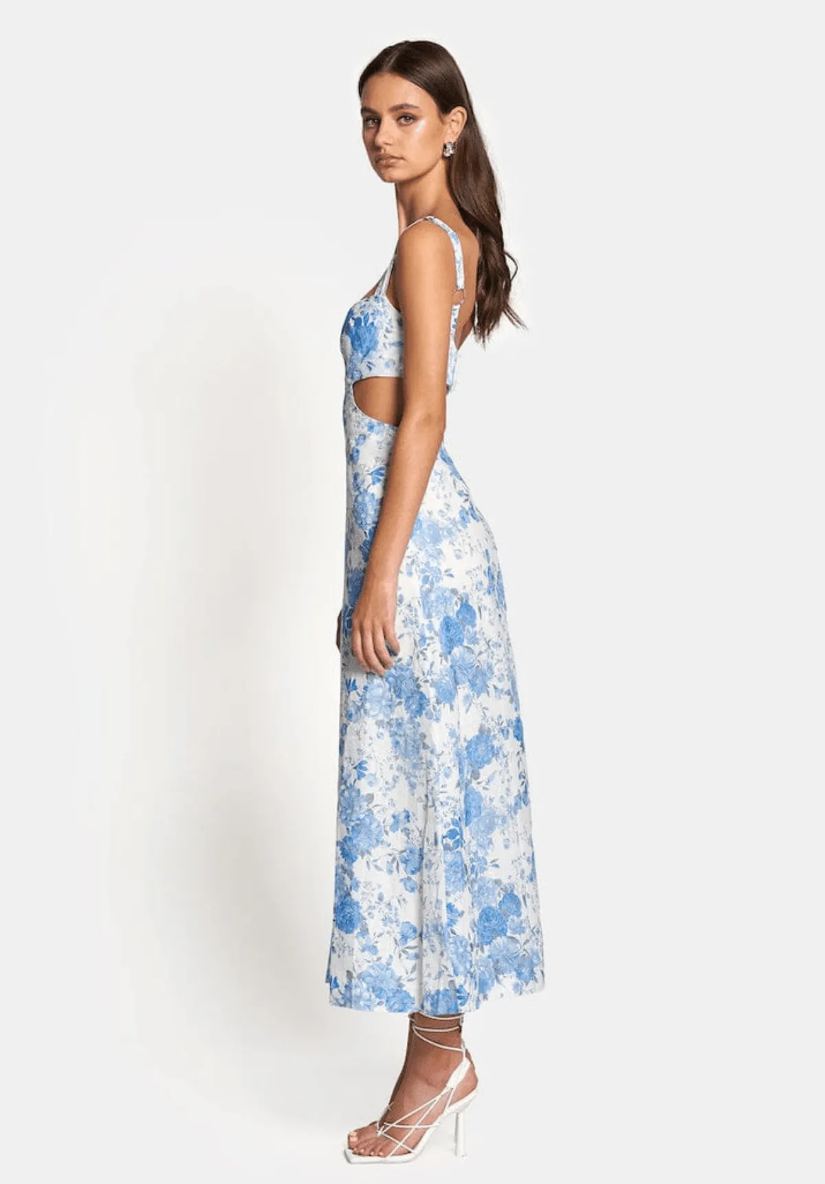 Delilah Cut Out Midi Dress - Sky Blue Floral