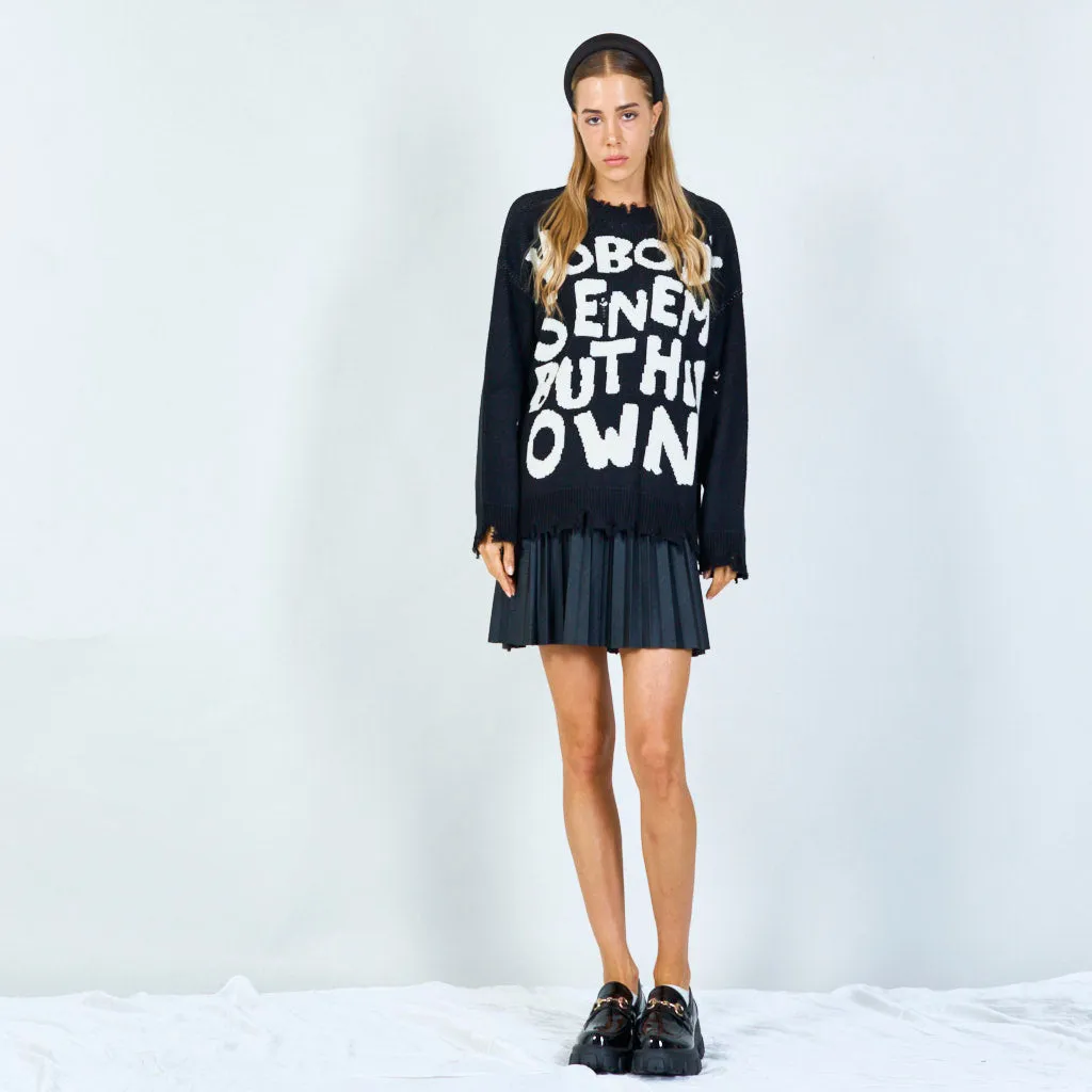 Distressed graphic slogan sweater wholesale