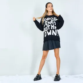 Distressed graphic slogan sweater wholesale